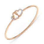 Linked Heart Diamond Oval Bangle Bracelet