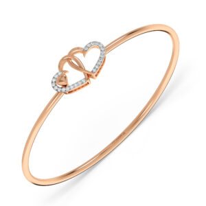 Linked Heart Diamond Oval Bangle Bracelet