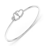 Linked Heart Diamond Oval Bangle Bracelet