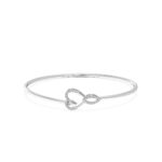 Dual Charm Openable Heart Diamond Oval Bangle Bracelet
