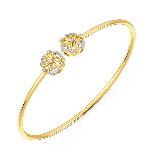 Floriate motif Rose Gold Diamond Oval Bangle Bracelet