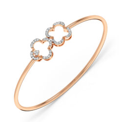 Twin Dainty Clover Diamond Oval Bangle Bracelet