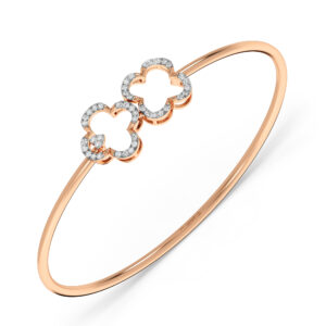 Twin Dainty Clover Diamond Oval Bangle Bracelet