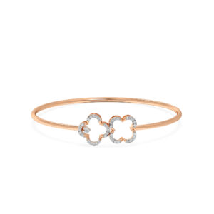 Twin Dainty Clover Diamond Oval Bangle Bracelet
