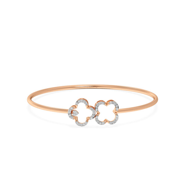 Twin Dainty Clover Diamond Oval Bangle Bracelet