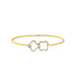 Twin Dainty Clover Diamond Oval Bangle Bracelet