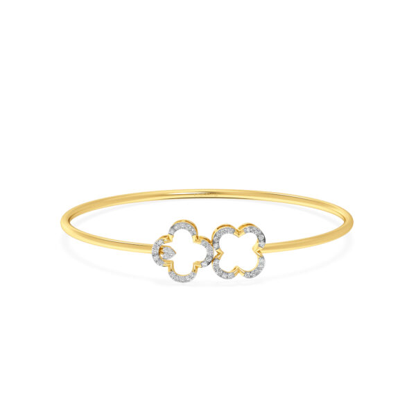 Twin Dainty Clover Diamond Oval Bangle Bracelet