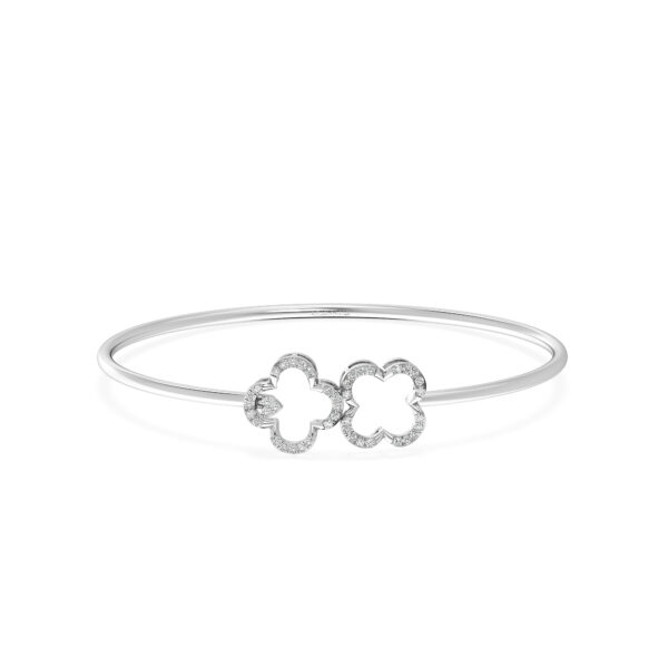 Twin Dainty Clover Diamond Oval Bangle Bracelet