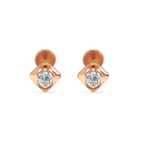 Minimalist Rose Gold Diamond Earring with Shiny Center Stone