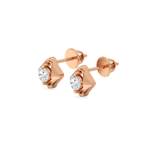 Minimalist Rose Gold Diamond Earring with Shiny Center Stone