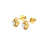 Minimalist Rose Gold Diamond Earring with Shiny Center Stone