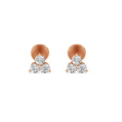 Small Rose Gold Diamond Earrings With Three clear Gems