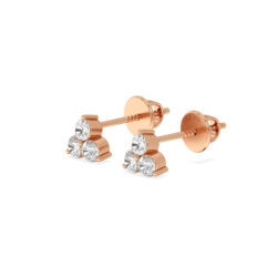 Small Rose Gold Diamond Earrings With Three clear Gems