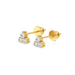 Small Rose Gold Diamond Earrings With Three clear Gems