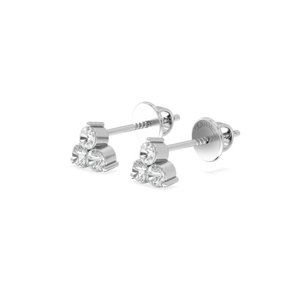 Small Rose Gold Diamond Earrings With Three clear Gems