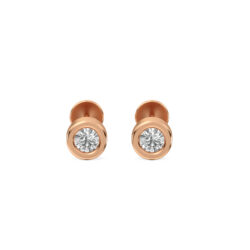Round Diamond Stud Earrings In Rose Gold-Bezel Set