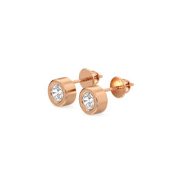 Round Diamond Stud Earrings In Rose Gold-Bezel Set