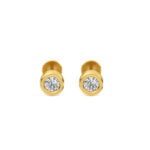 Round Diamond Stud Earrings In Rose Gold-Bezel Set