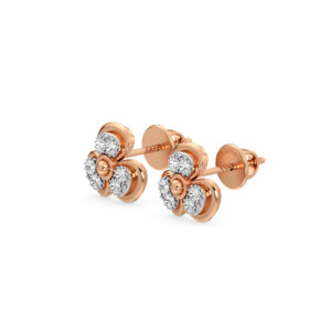 Pretty Flower Diamond Earring With Crystals in Rose Gold