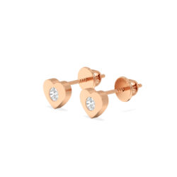 Cute Heart Diamond Earrings for Girls In Rose Gold