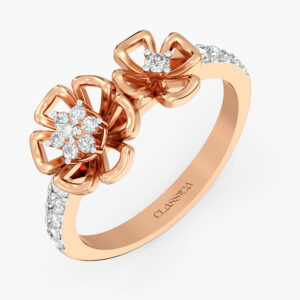Twin floral diamond ring in rose Gold