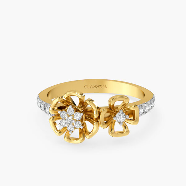 Twin floral diamond ring in rose Gold