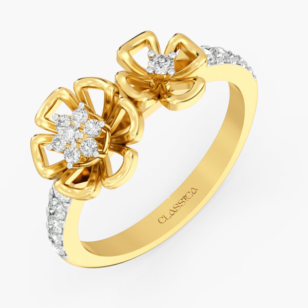 Twin floral diamond ring in rose Gold