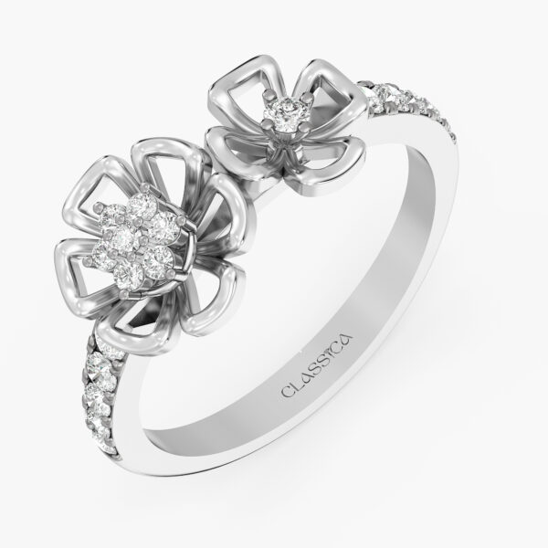 Twin floral diamond ring in rose Gold