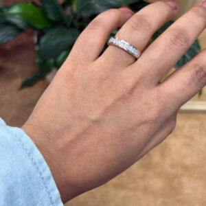 Rose Gold Finish Ring With Line Of Princess Cut CZ