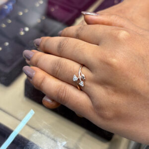 Rose Silver Floral Ring With CZ Leaf & Heart Design For Women