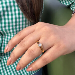 Simple Silver Ring In Rose Finish With CZ