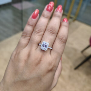 Emerald Shape CZ Solitaire Ring With Silver Finish
