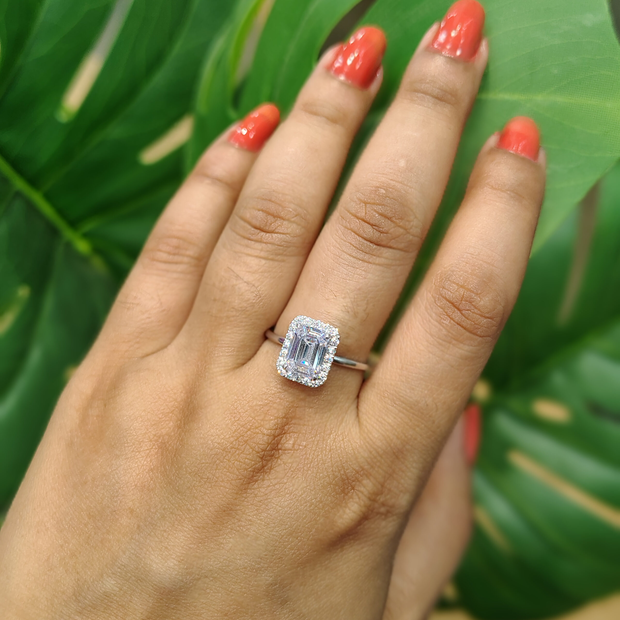 Emerald Shape CZ Solitaire Ring With Silver Finish