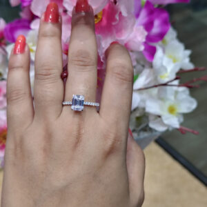 Emerald Shape CZ Solitaire Ring With Silver Finish