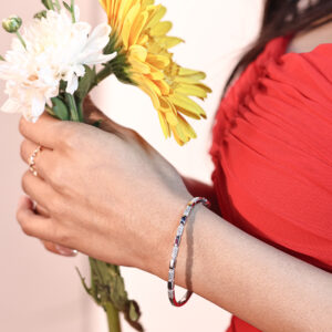 Sterling Silver Geometric Bracelet with Stones