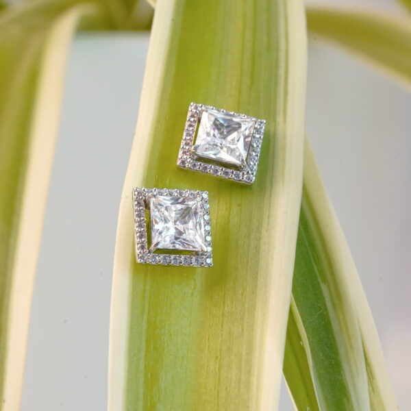 Square Halo CZ Stud Earrings in Sterling Silver