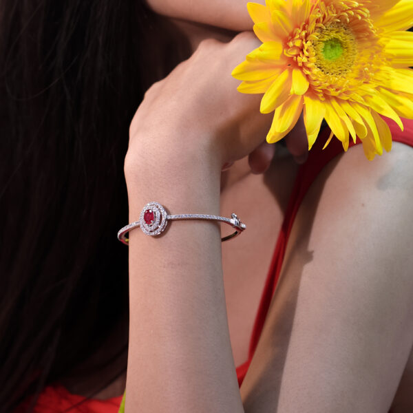 Elegant 925 Silver CZ Ruby Halo Bracelet for Women