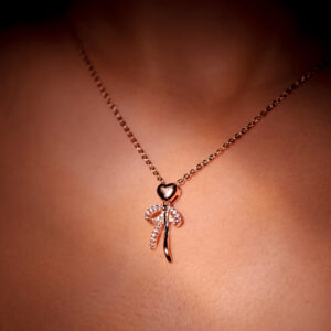 Sparkling Silver Heart Bow Necklace for Women