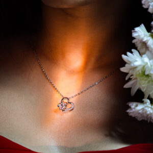Romantic Sterling Silver Heart Necklace with butterfly Charm