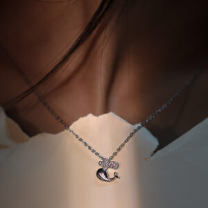 Sterling Silver Whale Pendant Necklace with diamond Accents