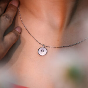Sterling Silver Disc Pendant Necklace with Diamond Accent