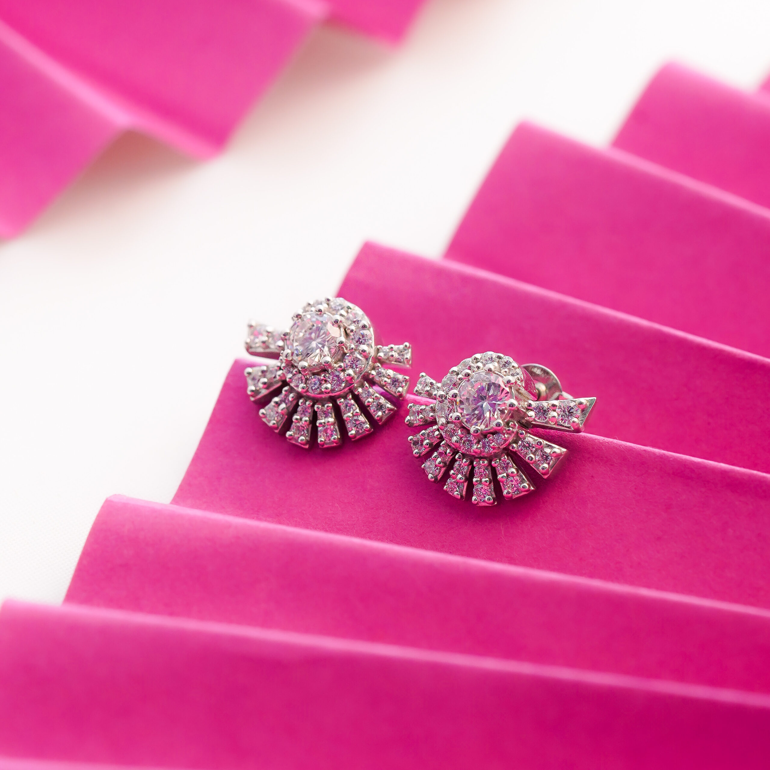 Elegant Sunburst Halo Diamond Earrings Elegant Sunburst Halo Diamond Earrings