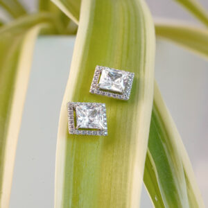 Square Halo CZ Stud Earrings in Sterling Silver