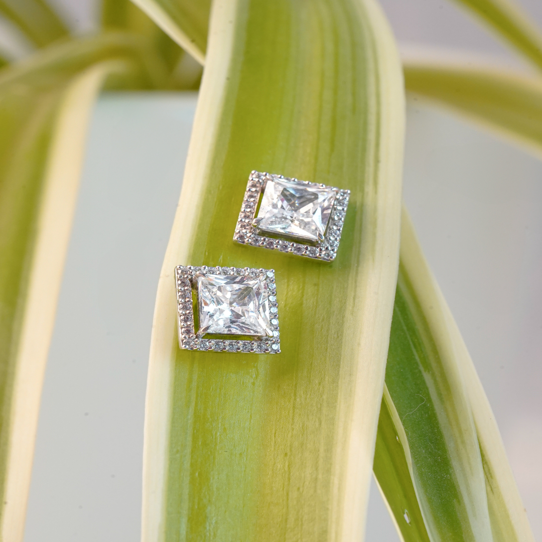 Square Halo CZ Stud Earrings in Sterling Silver Square Halo CZ Stud Earrings in Sterling Silver