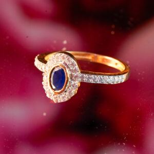 Oval Blue Sapphire Halo Ring