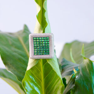Emerald Cluster Cocktail Ring with Diamond Halo Setting