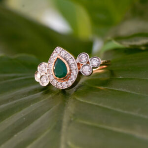 Emerald Teardrop Halo Diamond Cluster yellow finish Ring