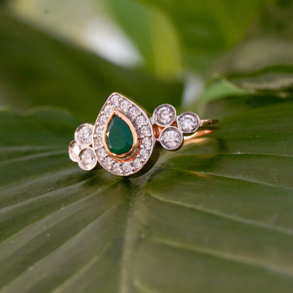 Emerald Teardrop Halo Diamond Cluster yellow finish Ring