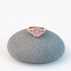 Rose Gold Pear-Shaped Pink CZ Halo Ring