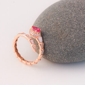 Pink Teardrop Statement Silver Ring with Diamond Accents